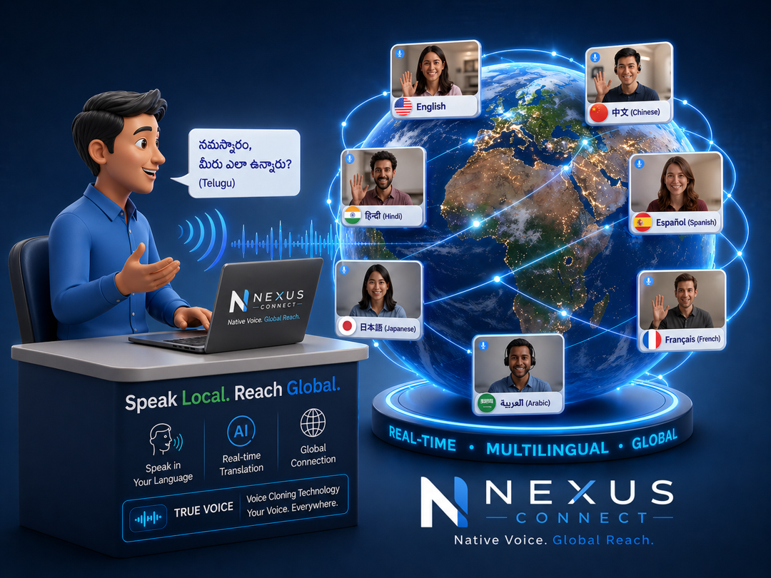 Nexus Connect multilingual video conferencing — real-time AI translation with TrueVoice identity preservation